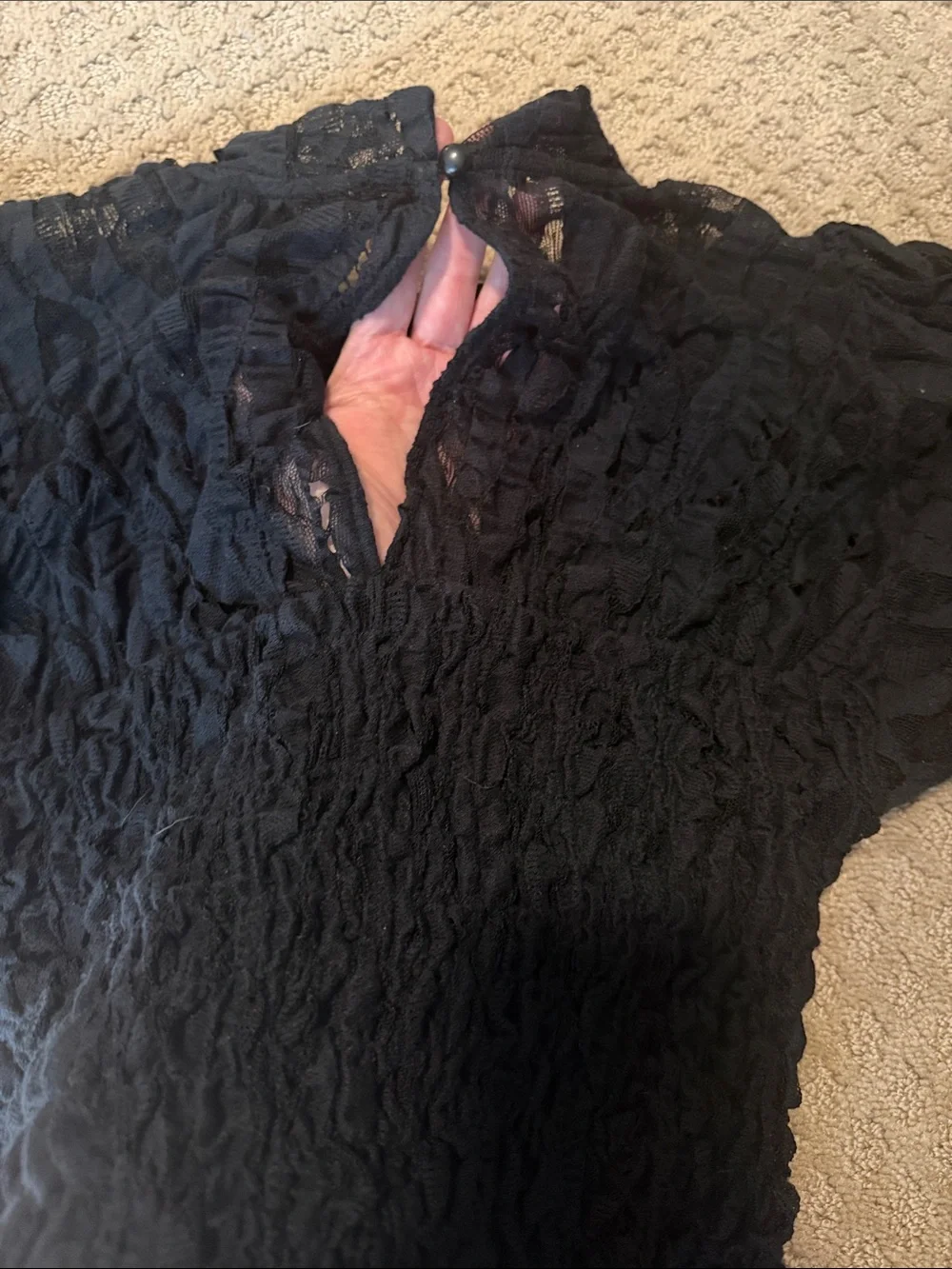 Free People Black Smocked Puff Sleeve Blouse